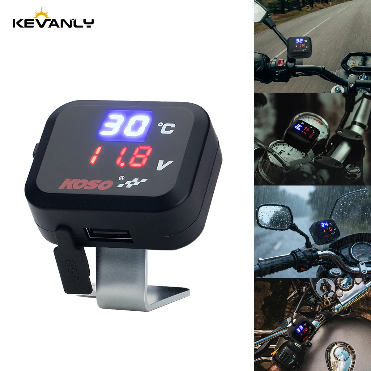 

Быстрое зарядное устройство USB для мотоцикла, водонепроницаемый адаптер питания 12 В-24 В с термометром и вольтметром для аварийной зарядки