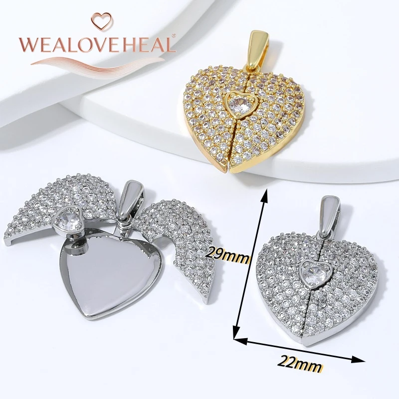 anhänger schmuckherstellung, 18K vergoldeter Messing-Anhänger mit geteiltem Herz für DIY-Schmuckherstellung, Pavé-CZ-Anhänger mit zerbrochenem Herz und Flügeln, DIY-Halskettenzubehör – Detail 16
