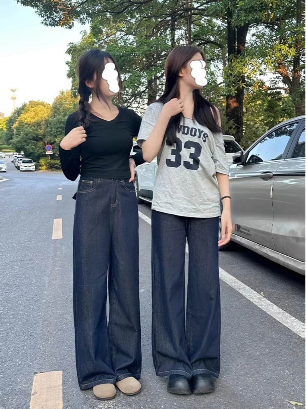 

High Waist Wide Leg Denim Blue Jeans Women's Winter plus Size Loose Slimming Drapey Straight Cut Floor Length Pants