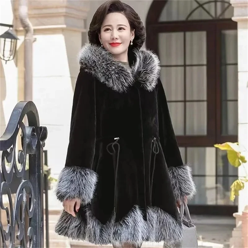 Autumn and Winter New Fur Coat Women's Mid length Large Fur Collar Faux Fox Fur Mink Fur Mink Fur Women's Coat Shows Slim Weight