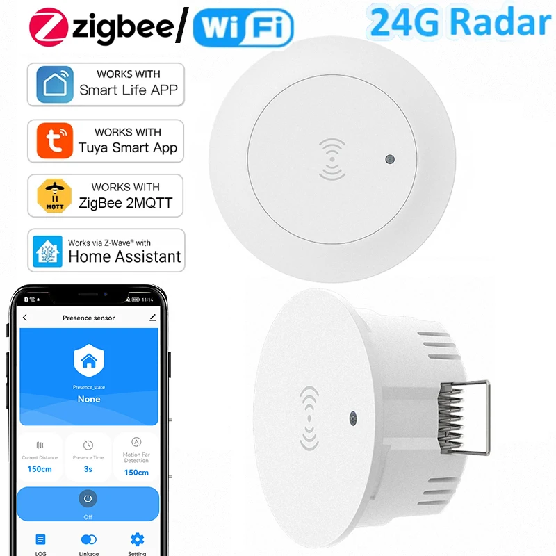 Tuya ZigBee/WIFI Human Presence MmWave Motion Sensor 24G Microwave Radar Luminance/Distance Detection 95V-220V Smart Life APP