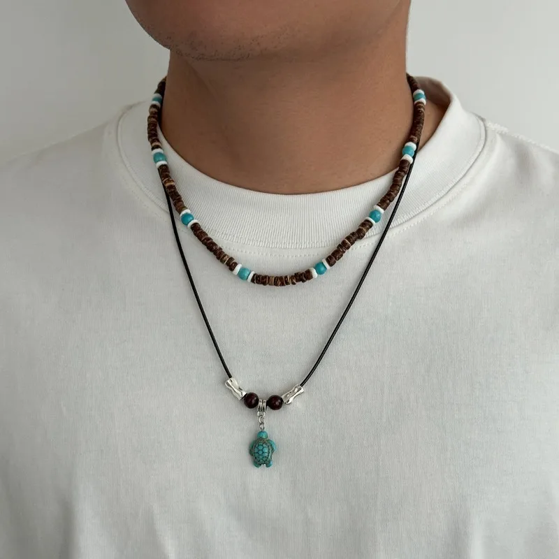 Boho Turtle Pendant Necklace Natural Coconut Shell Unisex Necklace Outfit Casual Styling Pendant Choker Jewelry Gift
