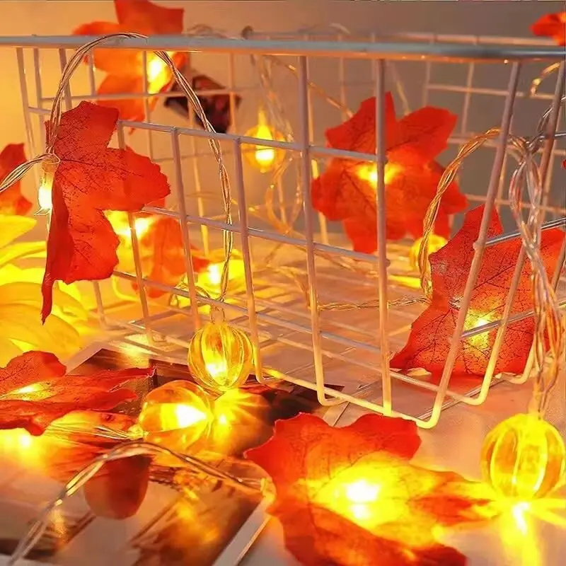 59.06in 10LED Halloween Pumpkin String Lights 3M 20LED Battery Powered Maple Leaf Fairy Lamps for Room Party Decor