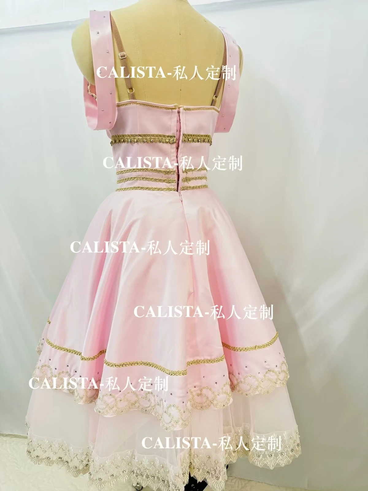 Lai Ming Goddess Tutu Variations Flower God private custom pink gold embroidery with diamond sparkly long yarn pompadour dress