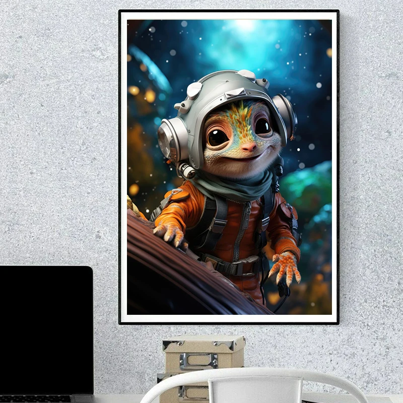 Cute Animal Astronaut In Space Posters Chameleon Quokka Fawn Canvas Painting Print Wall Art Picture Living Room Kid Room Decor