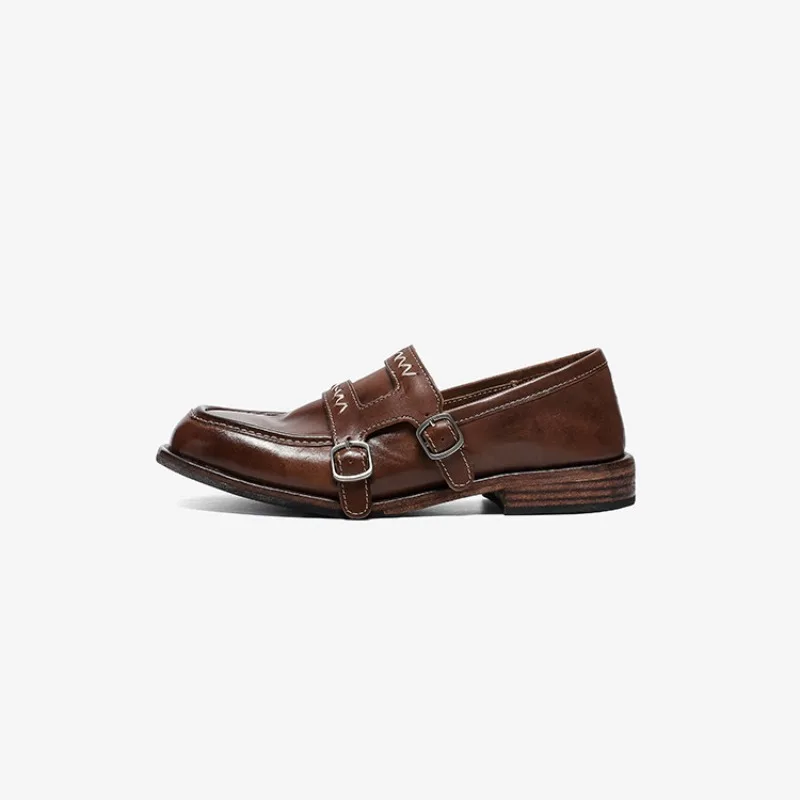 Water-Washed Horsehide Goodyear Vintage Brown Loafers Women British-Style Shoes Black
