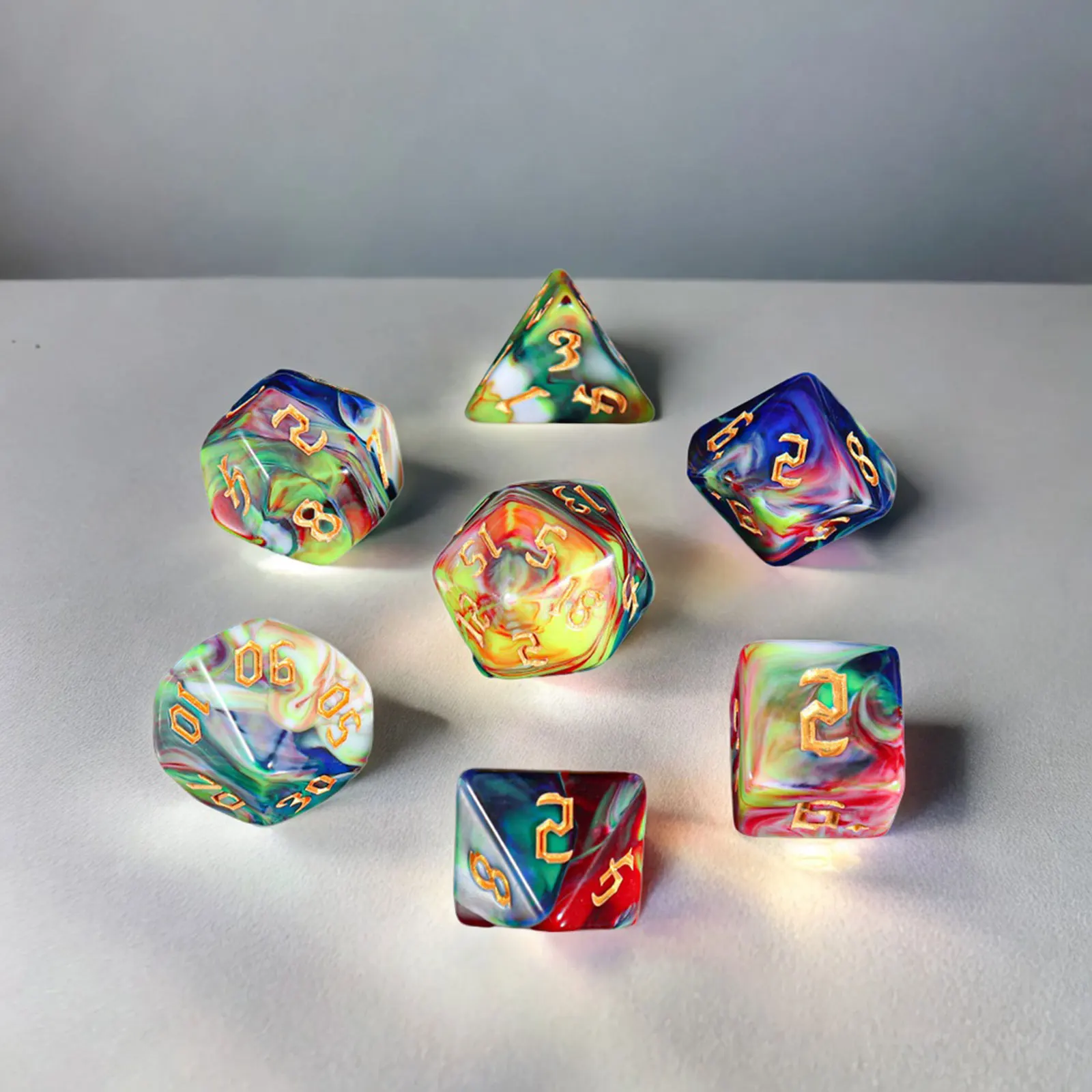 7 Pcs of New Double Colors Dice Polyhedral Gold Font Digital Dices Kit for TRPG RPG D20 D12 D10 D8 D6 D4 Table Game Board Gaming