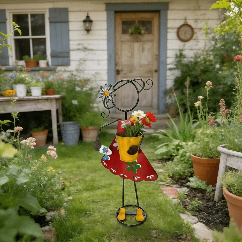 Cartoon Character Iron Garden Sculpture Home Ornaments Funny Flower Pot Landscape Art Garden Decoration Courtyard