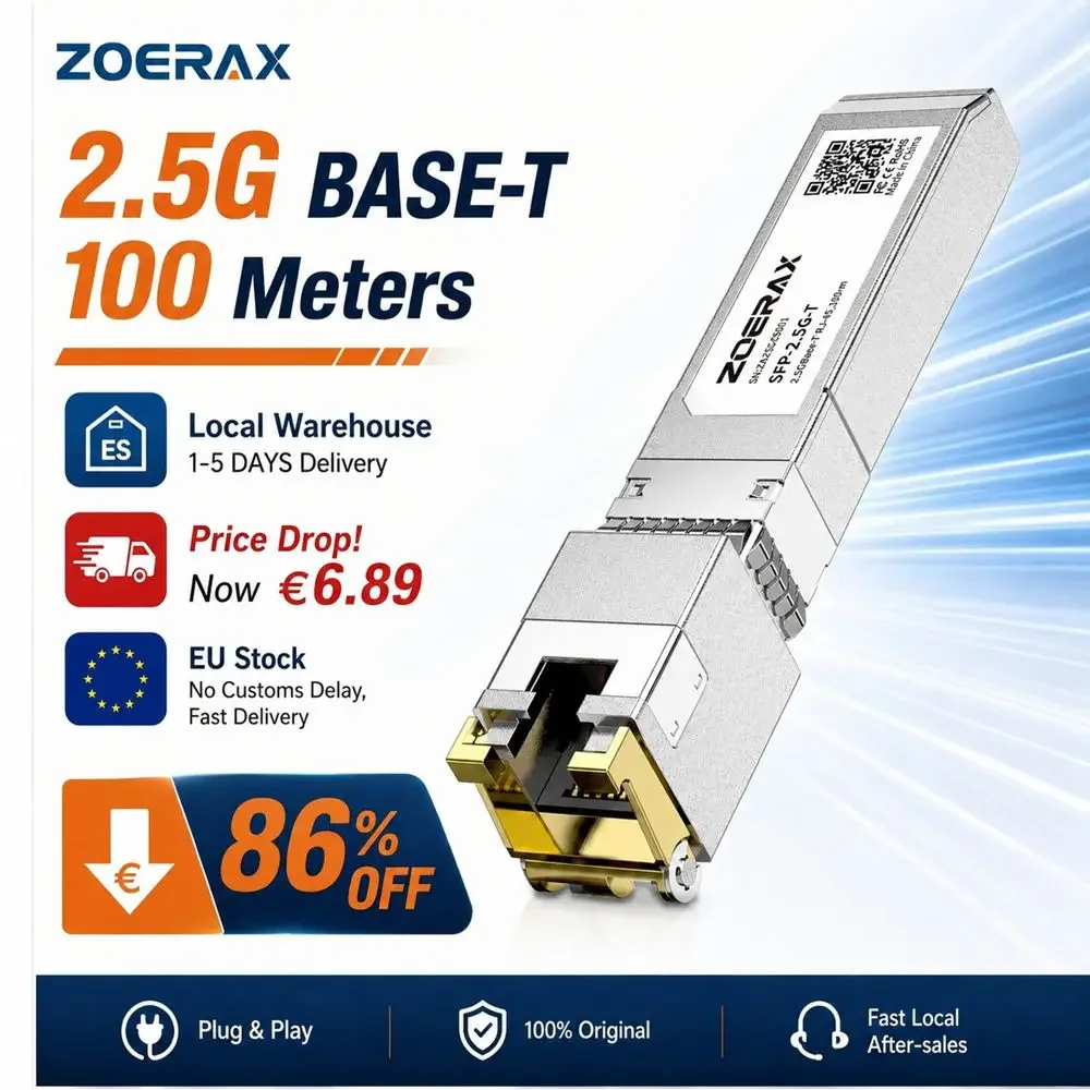 Módulo transceptor Ethernet ZoeRax 1.25G/2.5G/10G RJ45 SFP con velocidad adaptable, compatible con Cisco, MikroTik y otros switches