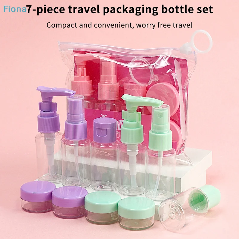 

✄7-Piece Travel Toiletry Bottle Set | Leak-Proof Refillable Containers with Spray/Pump Lids