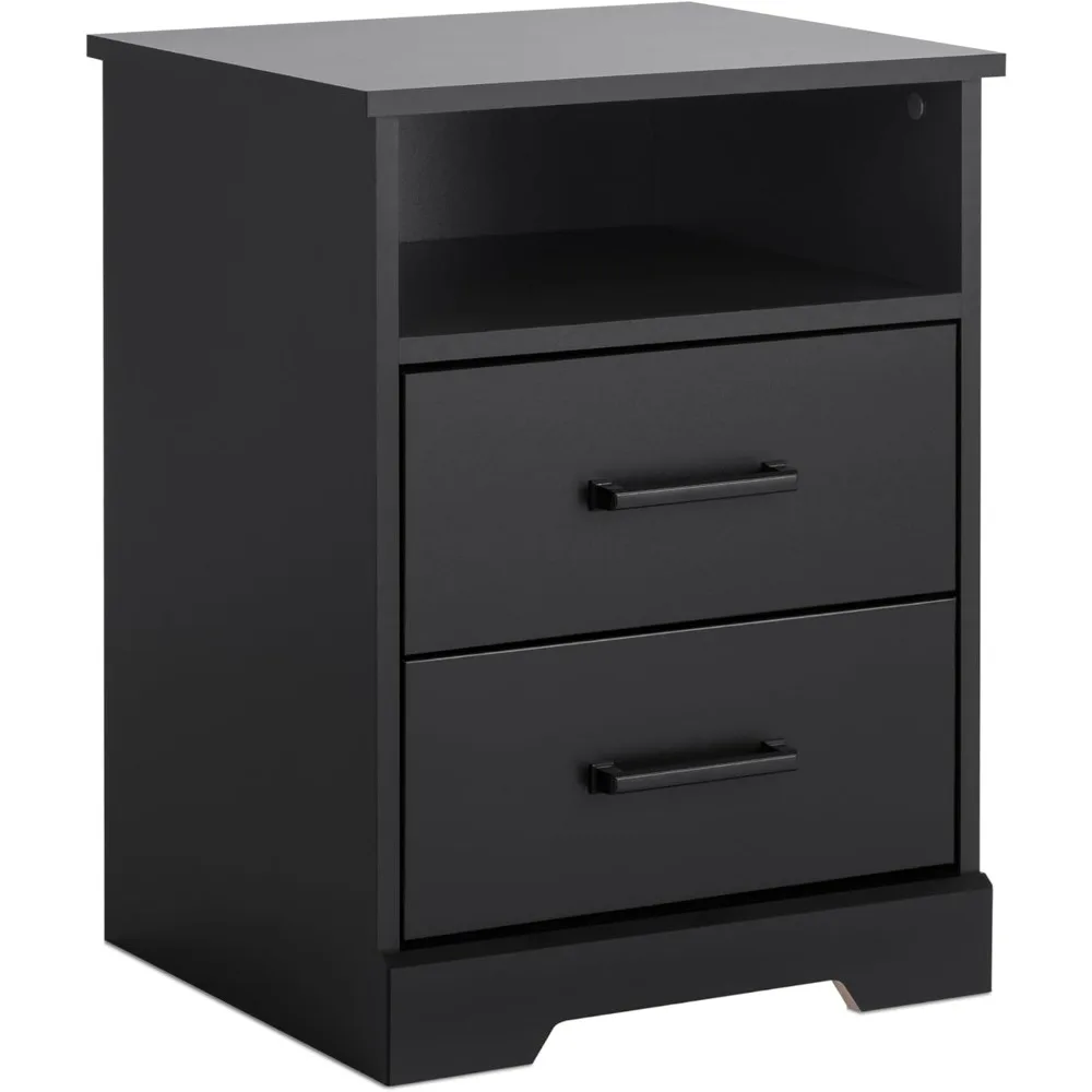 

Rustic Ridge Farmhouse Nightstand Bedside Table, Black Nightstand for Bedroom, End Table with 2 Drawers and Open Shelf 16.25"D