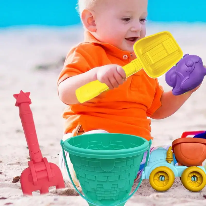 Beach Sand Toys Kit Sand Bucket And Shovels Set Portable Sandbox Castle Supplies For Friends Boys Toddler Girls Family