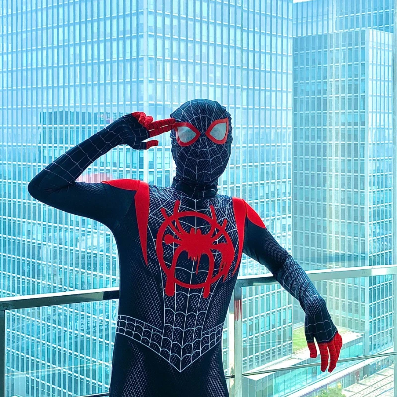 マイルにモラレス衣装スパイダーマンクモ詩コスプレスーパーヒーロー全身タイツスーツスパイダーマンボディスーツハロウィンパーティー衣装