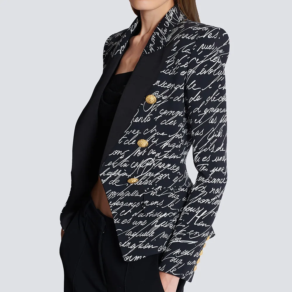 2025 Autumn New Women's Fashion Simple English Letter Printing Double-breasted Slim Suit Jacket Пиджак Женский