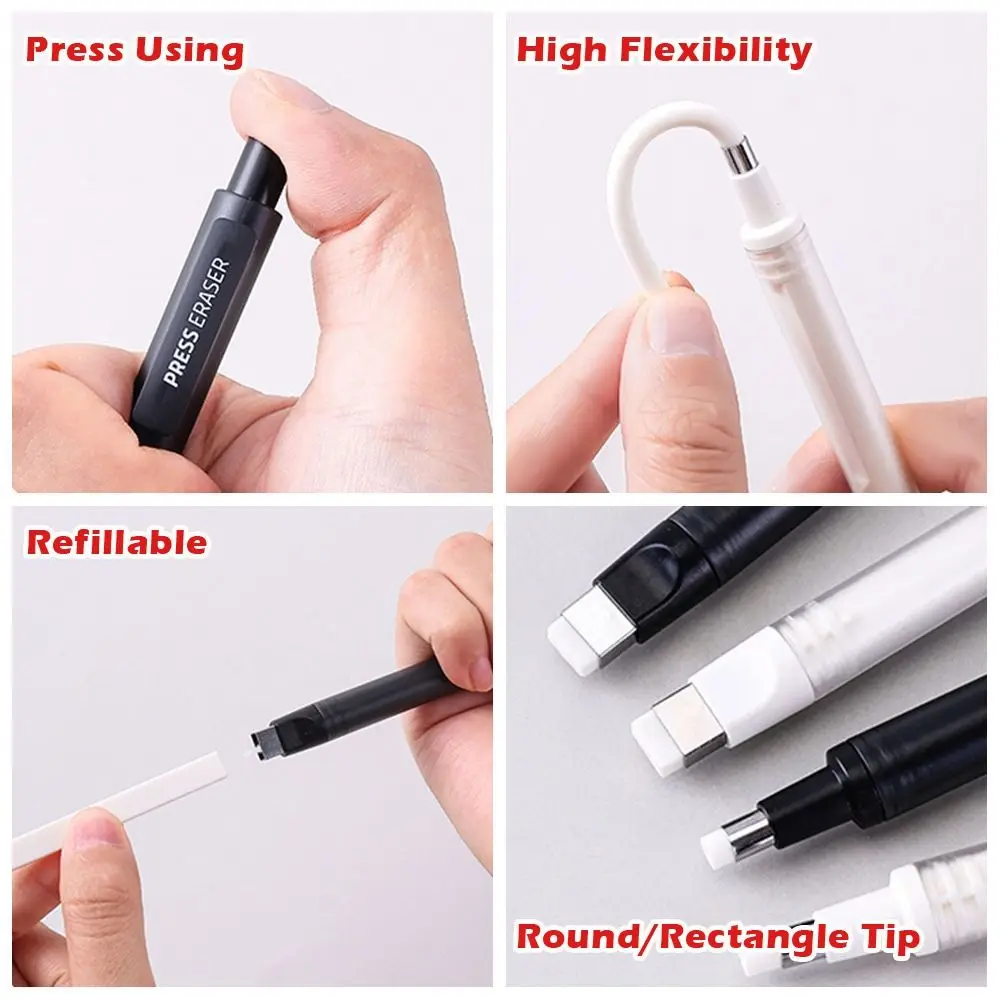 Durable Refillable Press Eraser Set No Debris Press Mechanism Sketch Drawing Eraser Eraser Pen Sketch Drawing