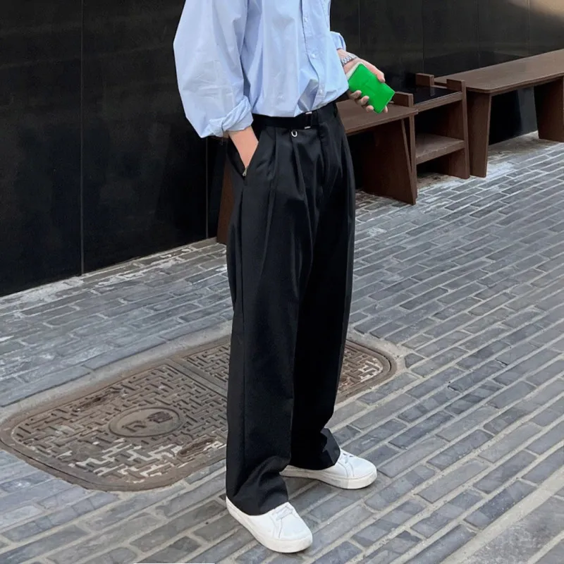 

American Cleanfit Men's Trousers Loose Wide Leg Casual Pants Knife Magic Tape Waist Belt Decoration Retro Sle