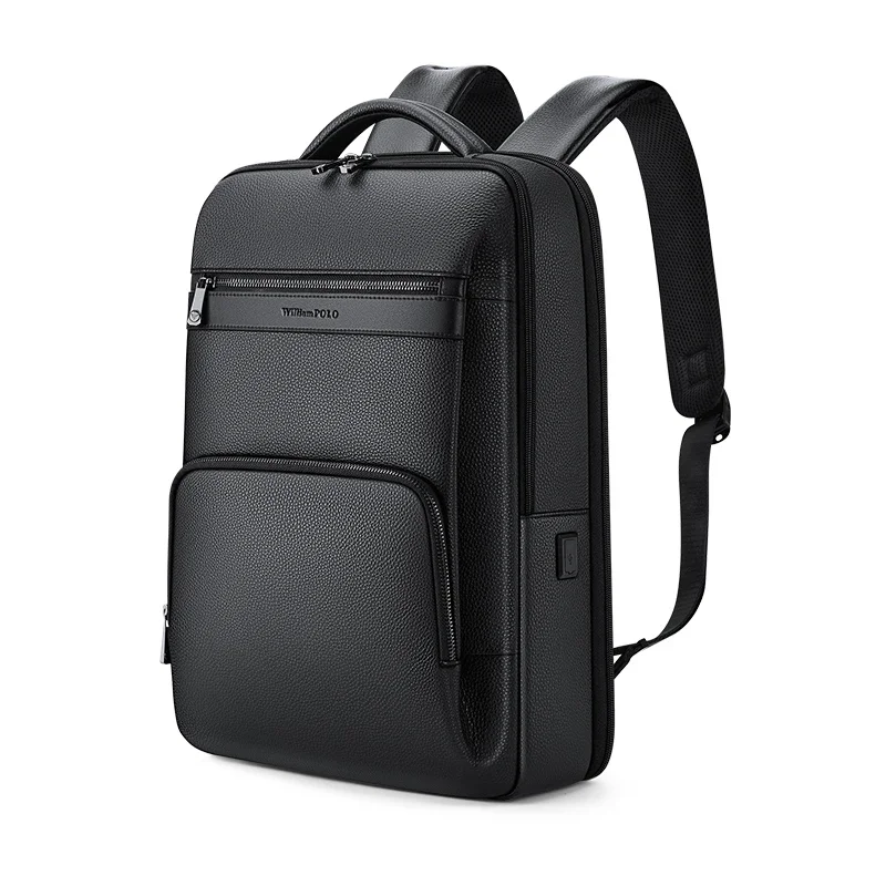 

Backpack men's light casual business backpack commuter computer bag Student all-in-one bag Black head layer cowhide