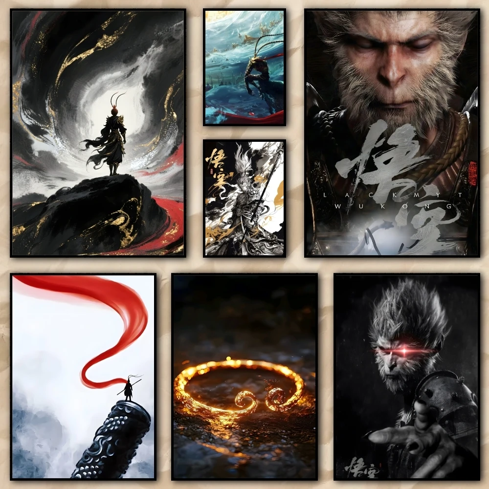 

B-Black W-W-Wukong Poster Poster Waterproof HD Wall Art Decal Self-Adhesive Aesthetic Decor For Home Living