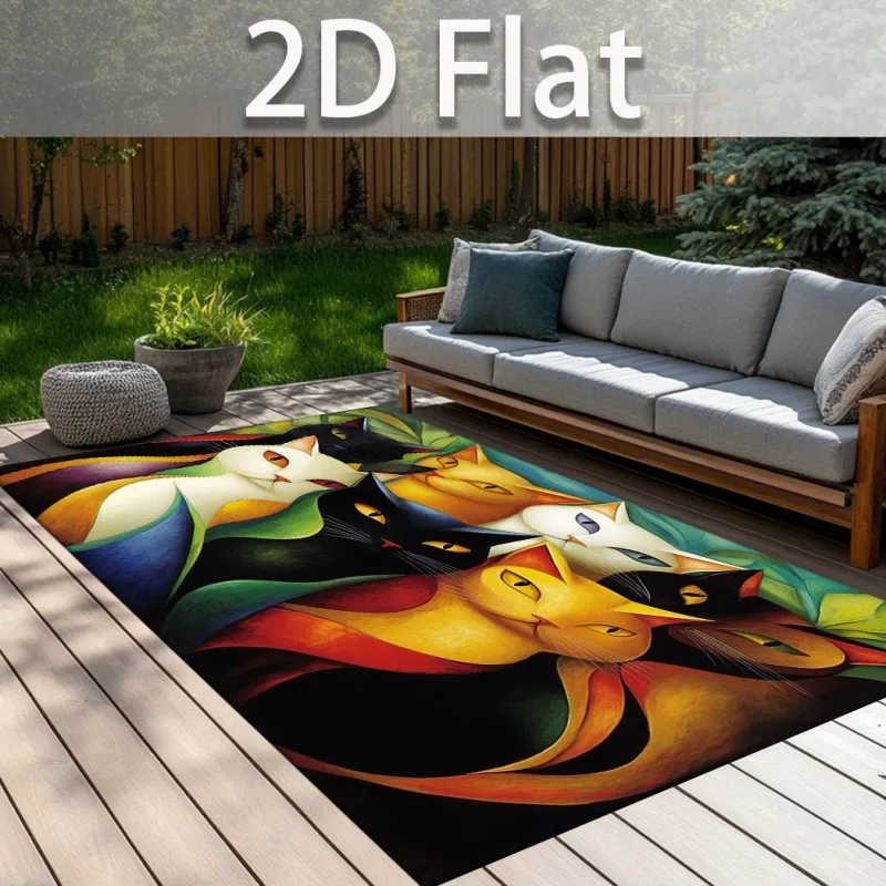 Area Carpet Rug Black Cat Non Slip Two Cats Washable Golden Eyes Pet Animal Aesthetic Backyard Patio Courtyard Home Decor