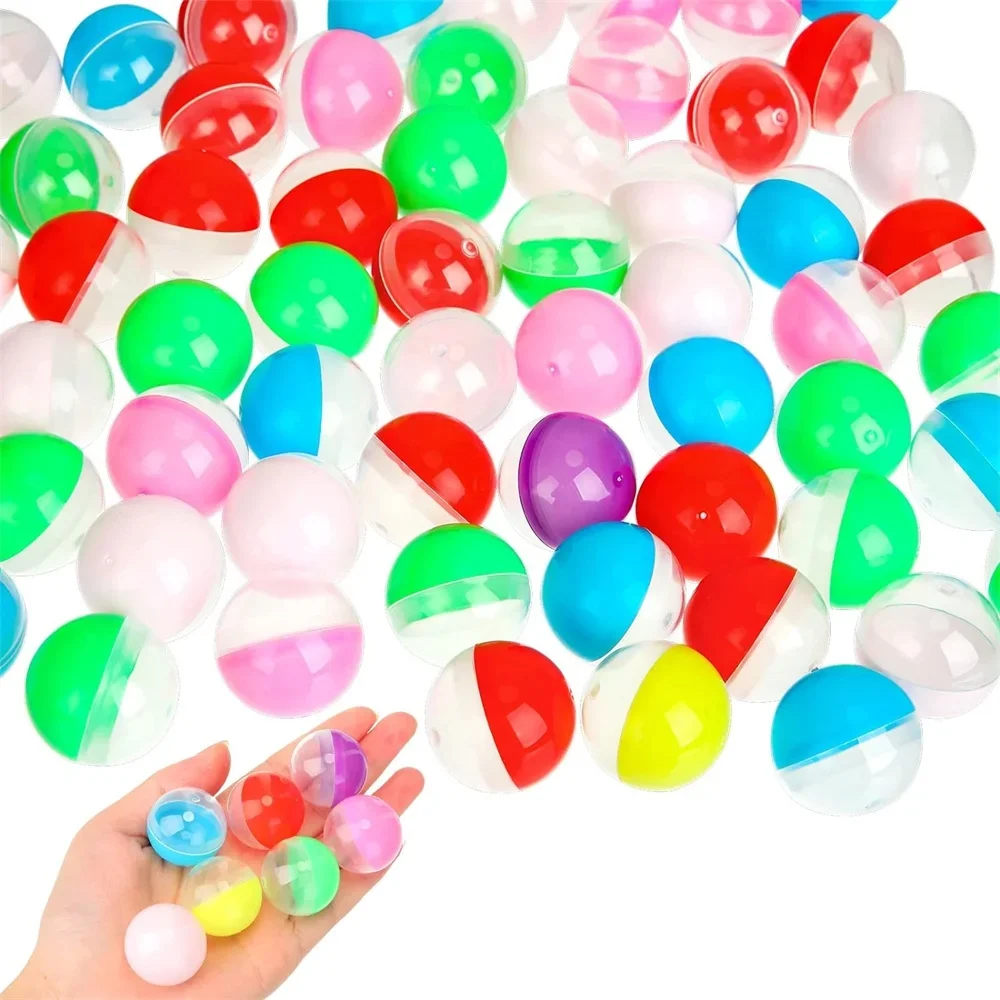 100pcs Empty Clear-Colored Round Capsules Plastic Capsule Dispenser Grab Balls Gumball Claw Machines Prizes Plastic Containers