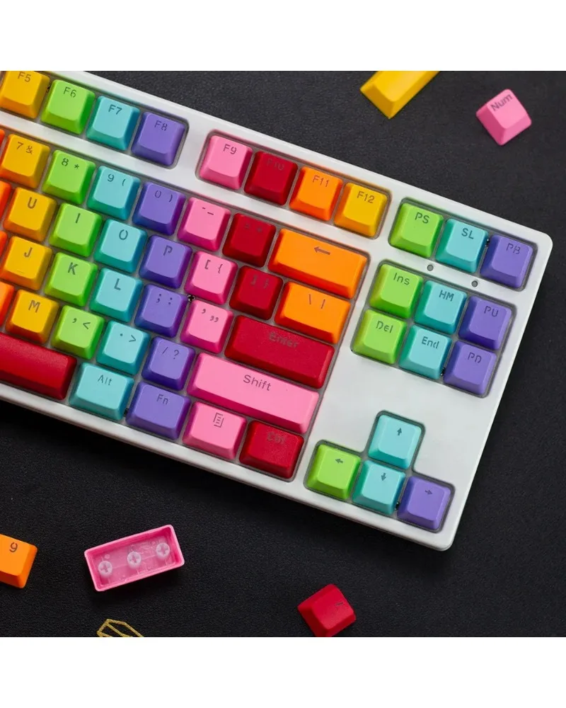rainbow multi color pbt dye sub keycaps full set oem profile for mechanical keyboards