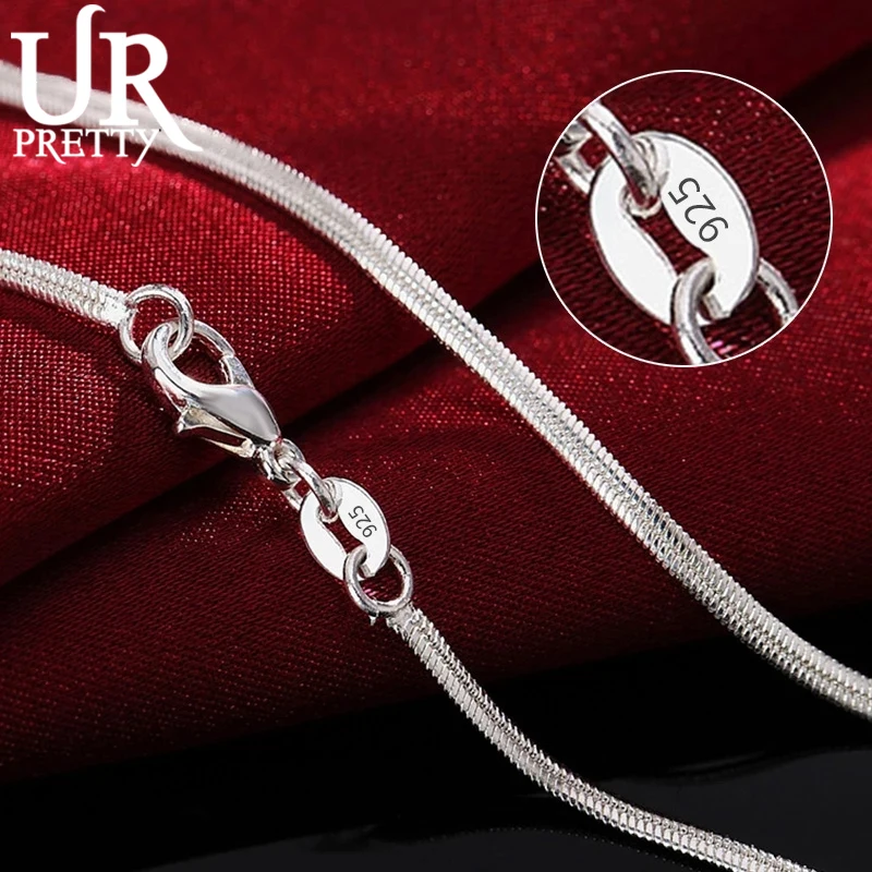 URPRETTY-collar de cadena de serpiente plana para mujer y hombre, de Plata de Ley 925, 16/18/20/22/24/26/28/30 pulgadas, 2MM, regalo de joyería