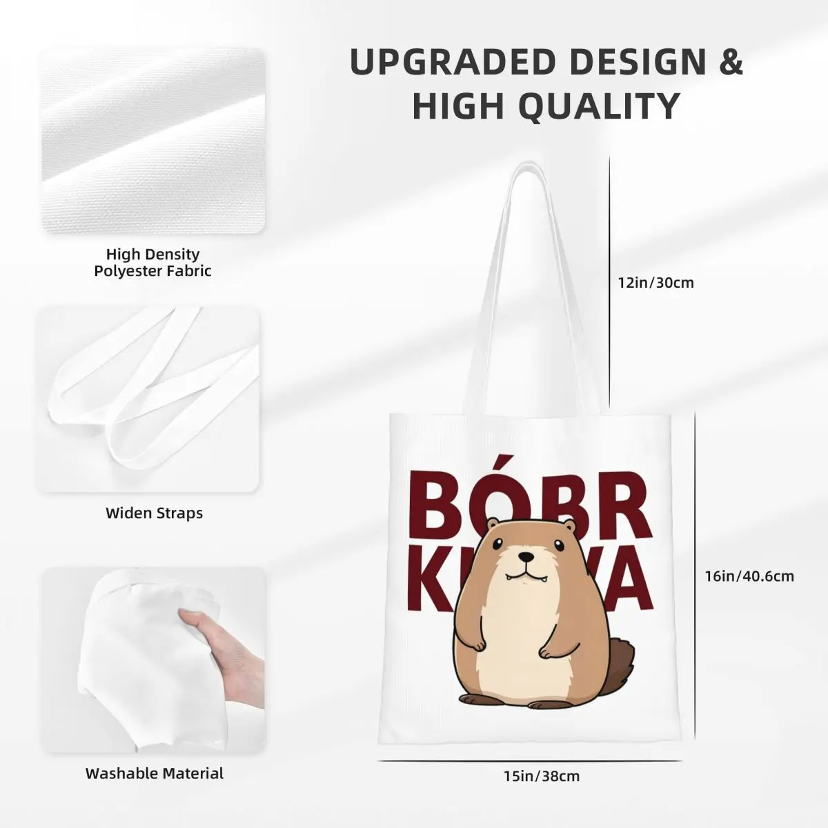 Kurwa Bobr Meme Cute Funny Beaver Canvas Tote Bag Eco-Friendly Large Shopping Bag for Unisex Polish Bober Meme Shopping Bags