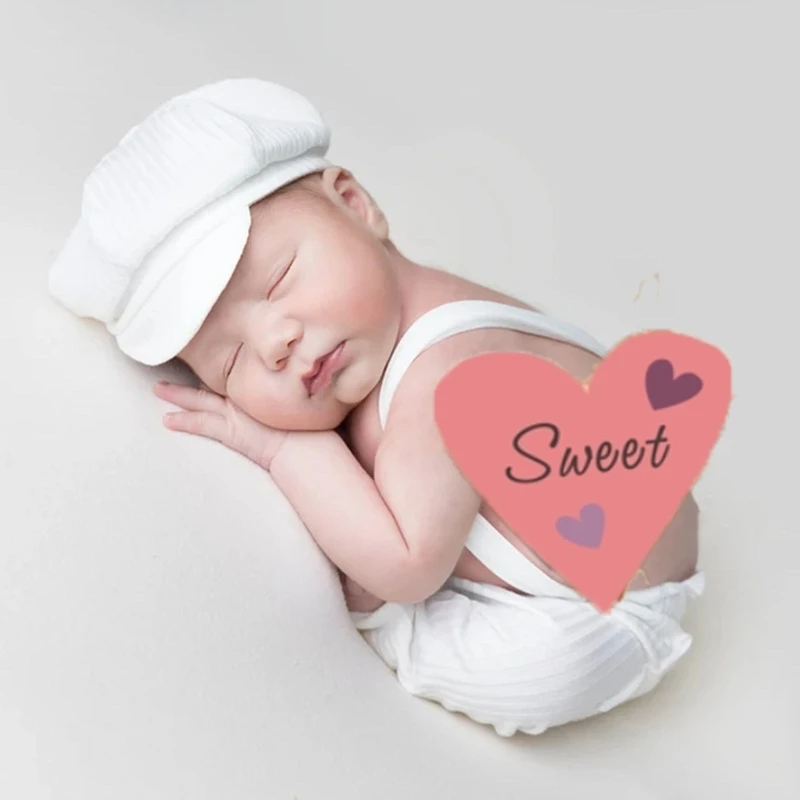 Newborn Baby Photo Props Girl Boy Hat Costume set Stripe Hat Pants Overalls Photography Props for 0-1 month baby