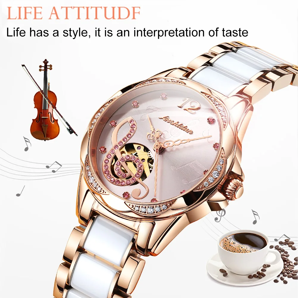 JSDUN Fashion Trend Automatic Mechanical Watch Women Original High Quality Ceramic Lady Wrist Watch Luxury Elegant Women Watches