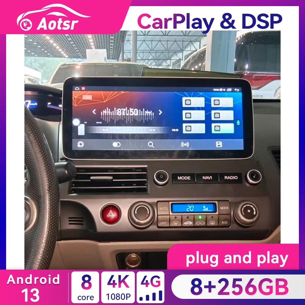 12.3 Inch 8+256G Android 13 Touch Screen Car Stereo For Honda Civic 2008-2011 WIFI SIM GPS Navi Wirless Carplay Auto Radio Unit