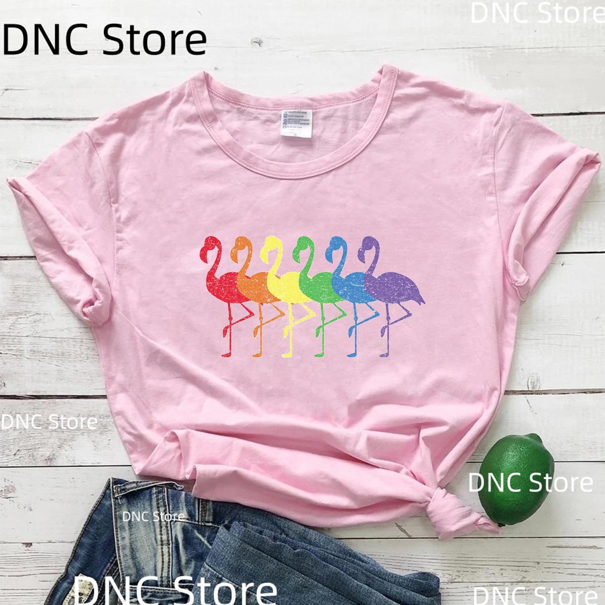 الوردي فلامنغو المائية قميص هاواي المرأة تي شيرت ، مجموعة قميص طيور النحام ، فلامنغو المطبوعة الإناث الصيف Harajuku التي شيرت