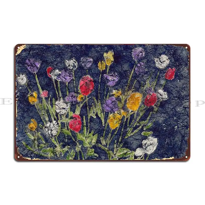 Colorful Red White Purple Yellow Tulips In Watercolor Batik Metal Plaque Printing Living Room Living Room Tin Sign Poster