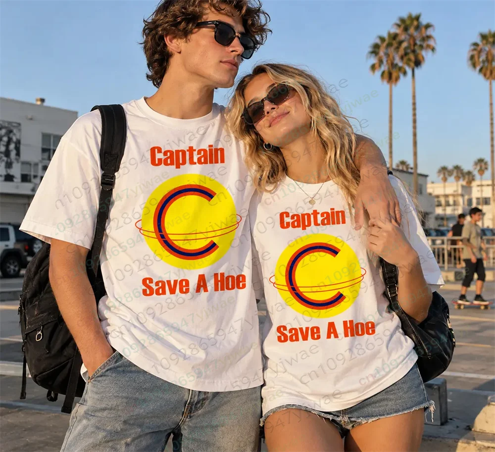 Captain Save a Hoe Parody Logo Humor Slogan T-shirt Satirically Fun Graphic Printed Short Sleeve Summer Men's Women's T-shirt