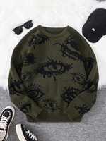 New Popular Autumn and Winter Abstract Eye Jacquard Pattern Pullover Sweater Casual Round Neck Knitted Men's Pullover