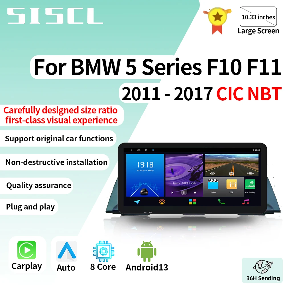 

For BMW 5 Series F10 F11 F07 F18 2011-2016 Car GPS Navigation DVD Player Android 13 CIC/NBT Carplay 10.33'' Dashboard Multimedia