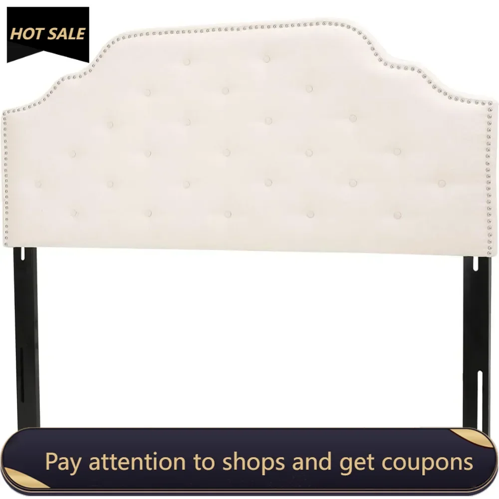 Queen / Full Adhesive Upholstered Headboard for Full Size Bed Silas Fabric Headboard Ivory Freight Free Double Bed Headboards