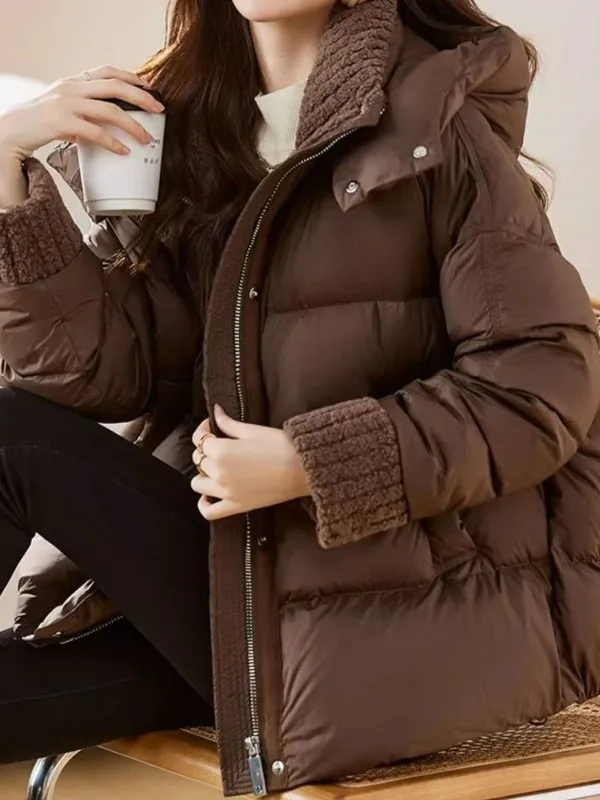 

Women's Loose Duck down Jacket with Velvet Collar Bread Style Coat Ear Muffs Yang Jing Brand New Winter Collection 2025