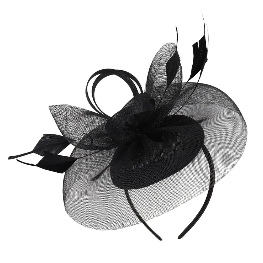 Silk Cloth Headband Bride Fascinator Artificial Plume Hat Women Hair Decor Gauze Tea Party Banquet Wedding Headdress Lightweight