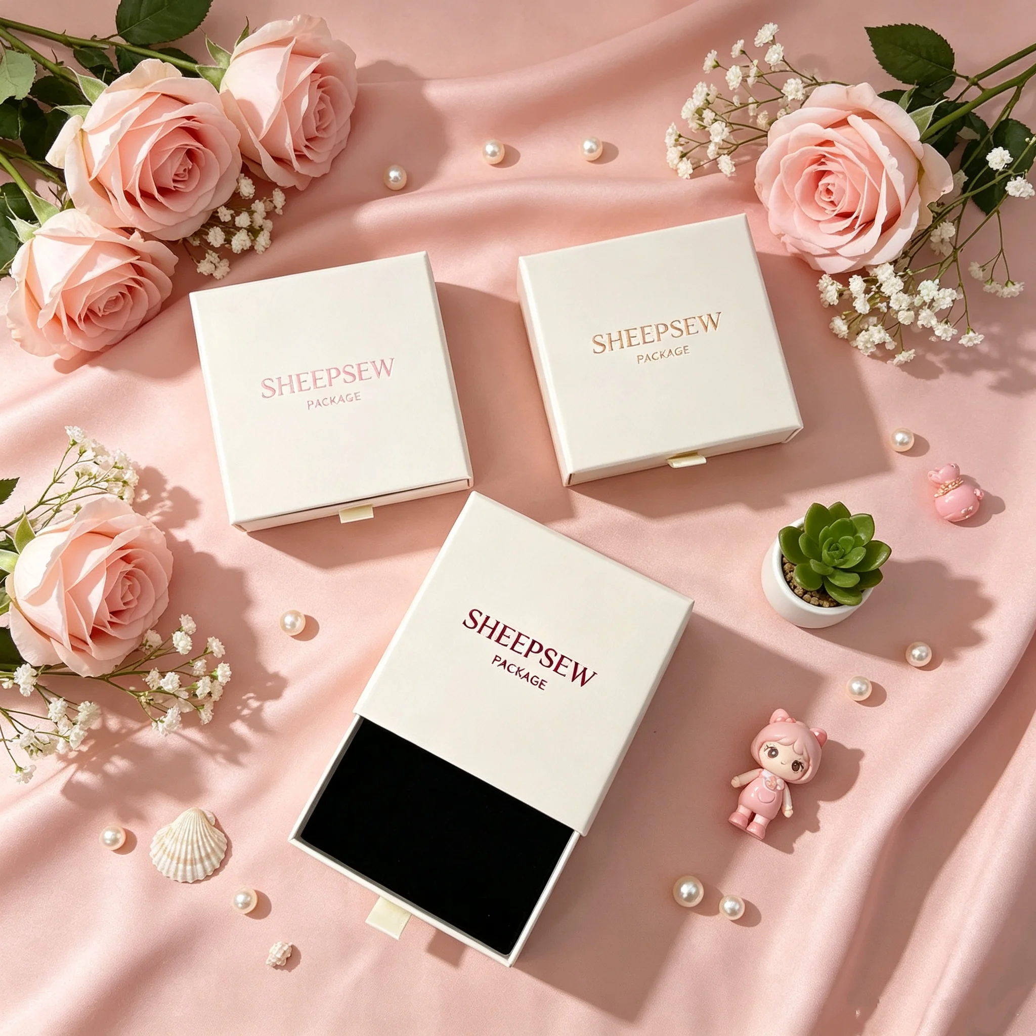 50pcs Sheepsew Custom Luxury Jewelry Drawer Box Pull-Out Paper Box Necklace Earring Bracelet Brooch Studs Pendant Packaging Gift