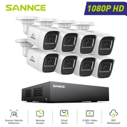 SANNCE 8CH 1080P Lite DVR CCTV System 4/8pcs FD 2.0MP Security Cameras IR Outdoor IP66 Video Surveillance Kit Motion Detection