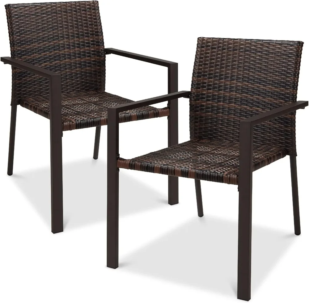 

Choice Products Set of 2 Stackable Outdoor Wicker Dining Chairs All-Weather Firepit Armchair w/Armrests, Steel Frame for Patio