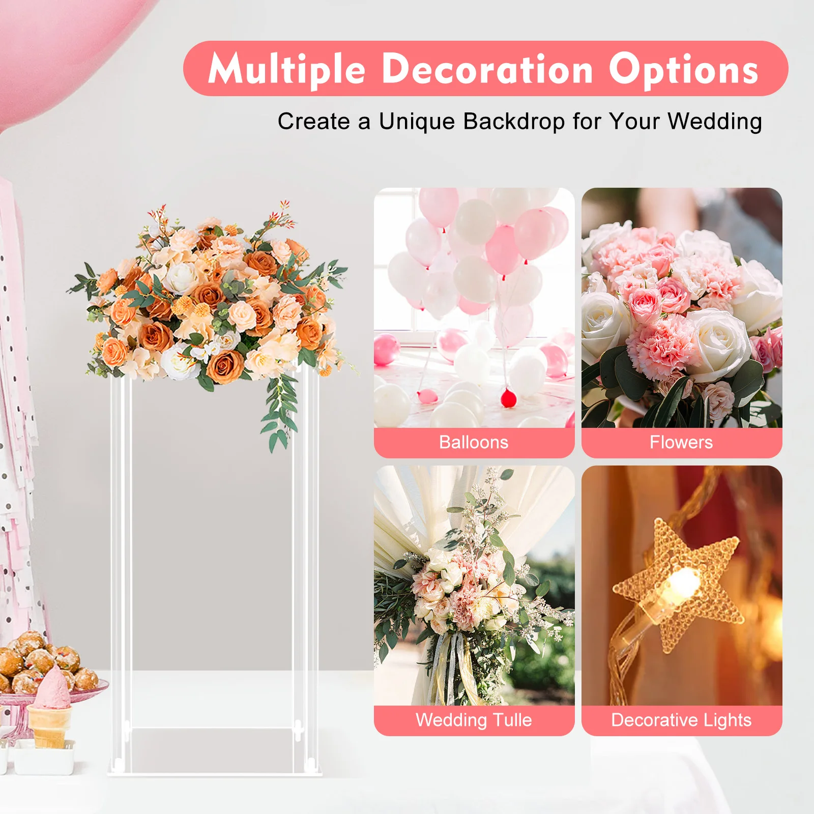 10Pcs Acrylic Clear Flower Floor Stand Table Centerpiece Geometric Column Wedding Flower Stand Party Display Decor 30*20*60cm