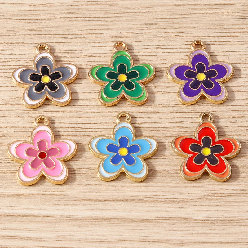 10 Stück niedliche, bunte Emaille-Blumenanhänger zum Basteln von Anhängern, Halsketten, Ohrringen, Armbändern, DIY-Bastelarbeiten und Schmuckzubehör – Detail 10