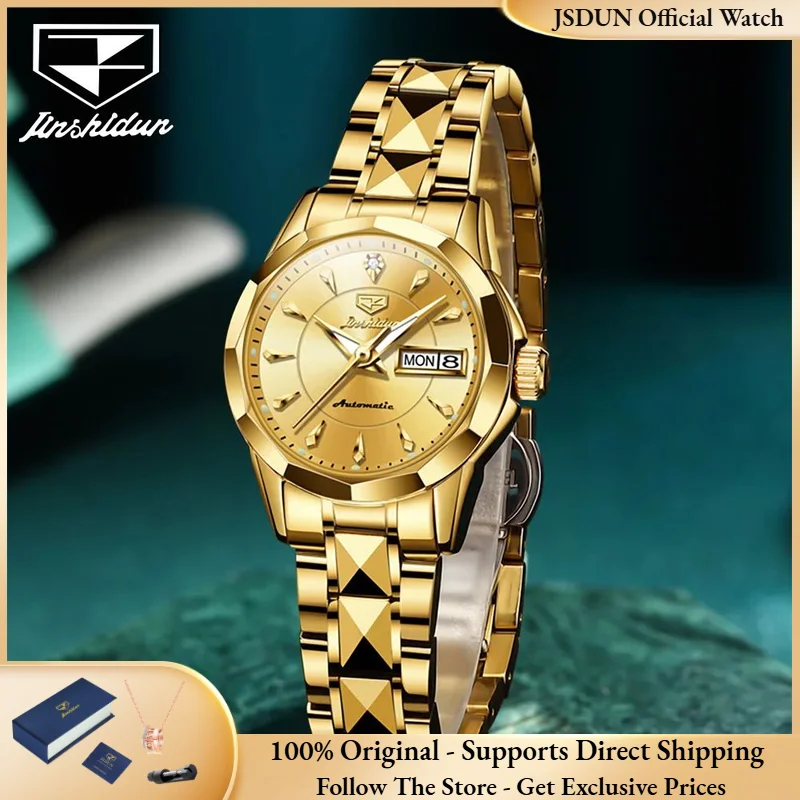 JSDUN 8936 Women Watch Top Tungsten Steel Fashion Original Women's Mechanical Watch Sapphire Mirror Date Women Automatic Watch