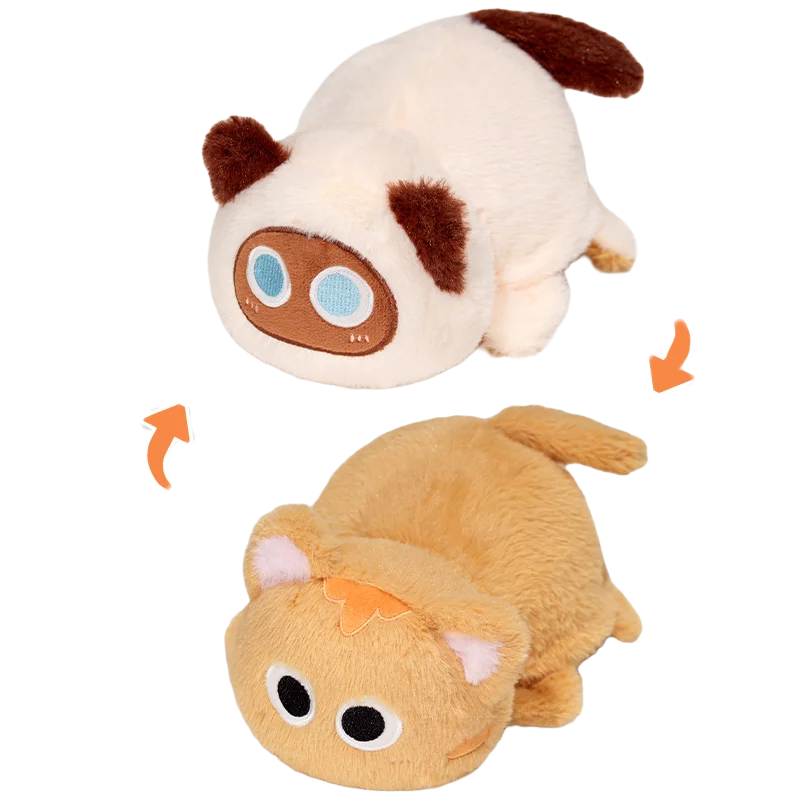30 cm Flip Kat Pluche Kussen Grote Ogen Cartoon Dier Liggende Pop Oranje Wit Siamese Grijs Zwart Omgekeerd Plushie Gift