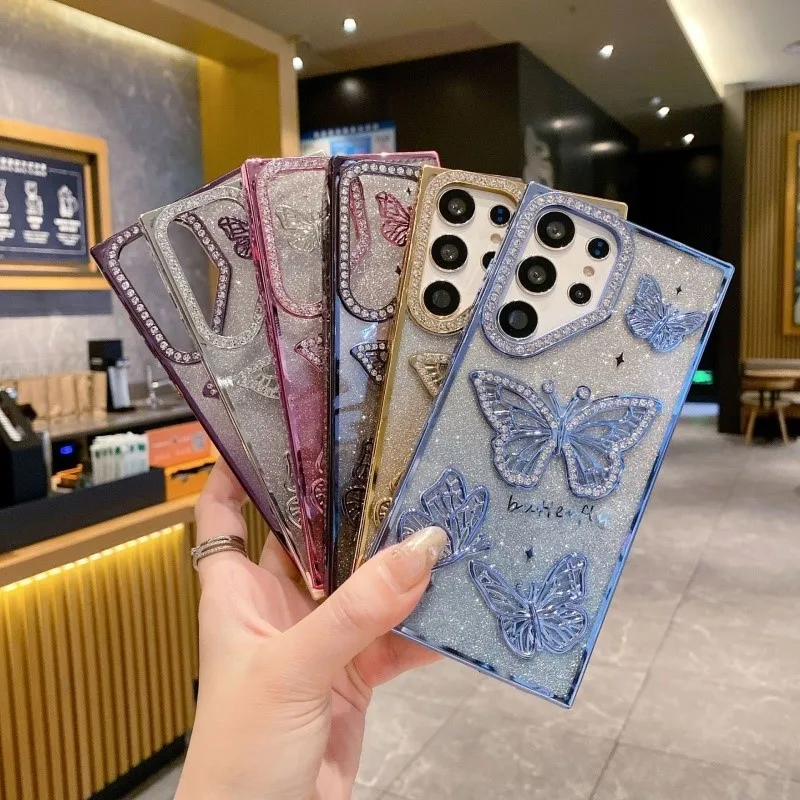 

S25Ultra Soft Sle Женский защитный чехол 3D Sparkling Poer Design ible с S24 S23 абсолютный ID C...