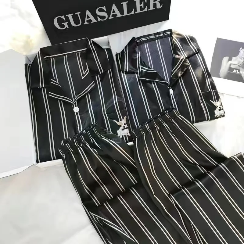 couple pajama sets luxury pijama hombre long sleeve pijama mujer silk pyjamas Women & Men Sleepwear Suit Homewear plue size 5XL