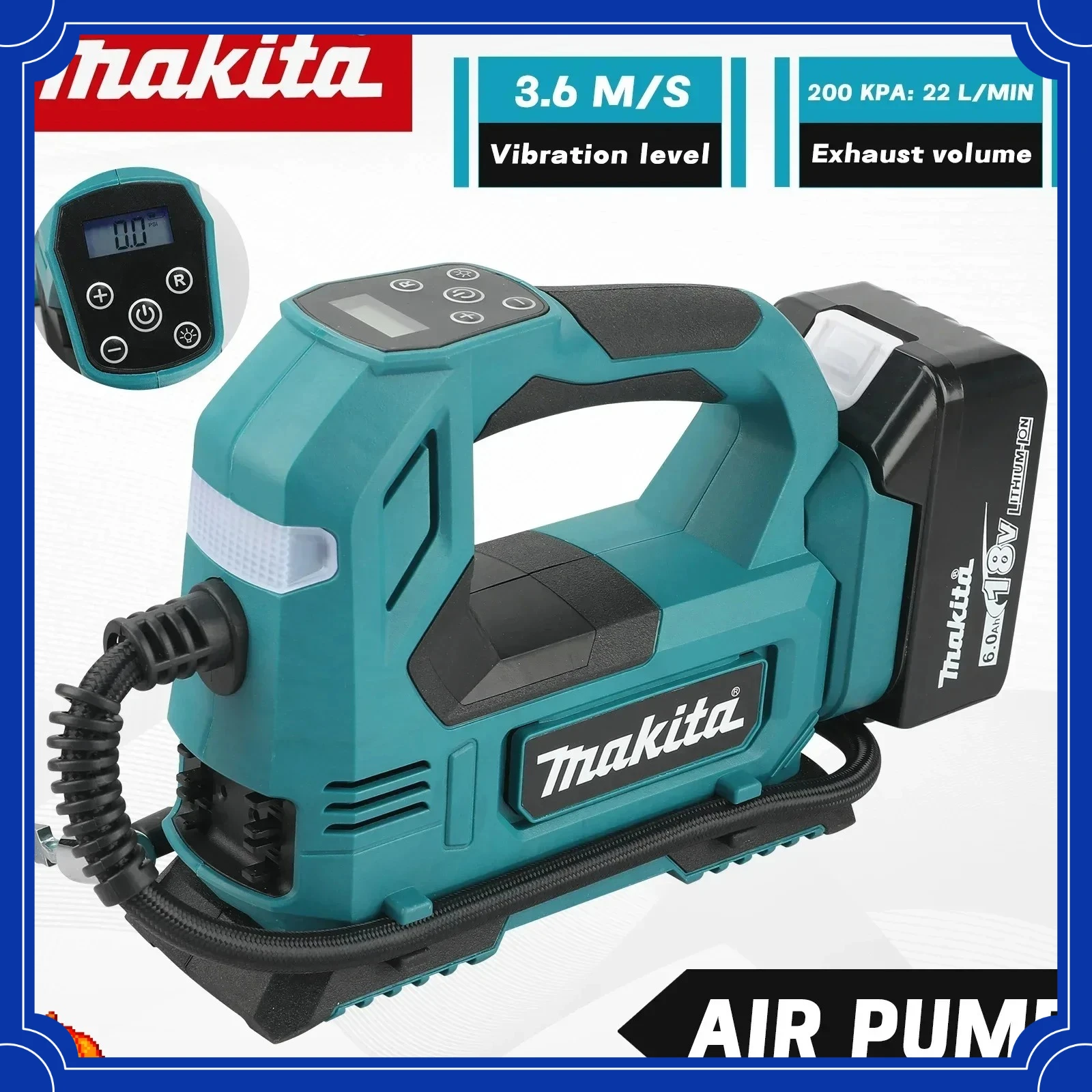 

Беспроводной воздушный насос Makita с бесщеточным двигателем: портативный насос для шин с цифровым дисплеем для автомобилей и мотоциклов