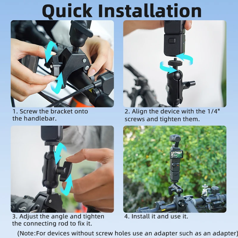 Camera Clamp Mount Bike for DJI OSMO 360/Action 5 Pro/Insta360 Accessories Motorcycle Handlebar Mounts Adjustable Holder
