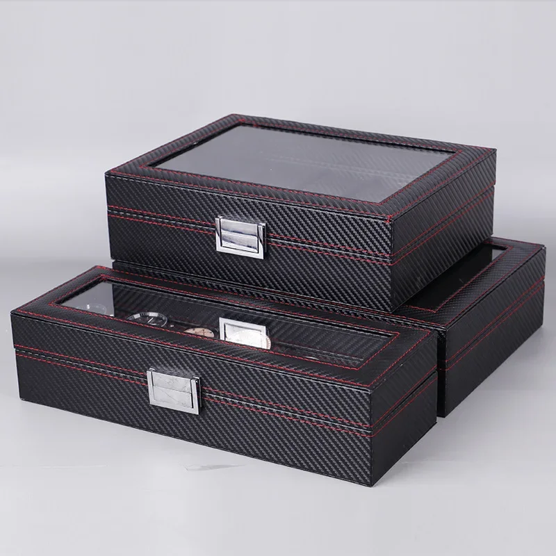 

Watch Box 6/10/12 PU Leather Display Storage Collection Organizer Watch Box Case Glass Top Slot Men Watch Bracket Display Box